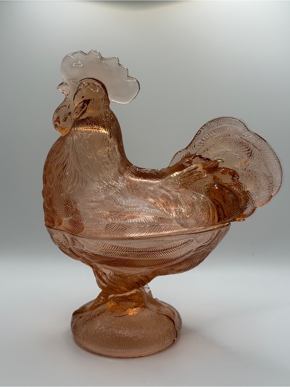 Vintage pressed glass standing Rooster Candy Dish farmhouse cottagecore